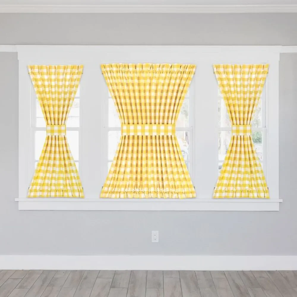 PowerSellerUSA French Door Curtain, Elegant Buffalo Plaid Curtains for Front